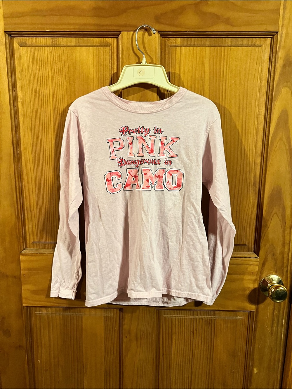 Gildan Pink Long-Sleeve Tee with Pink Camo Graphic